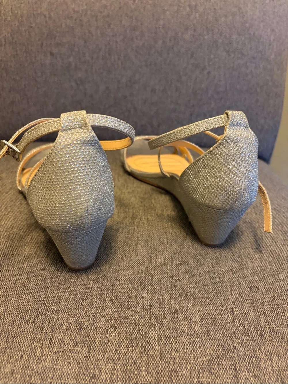 Badgley Mischka Silver Metallic Strappy Wedge Sandals